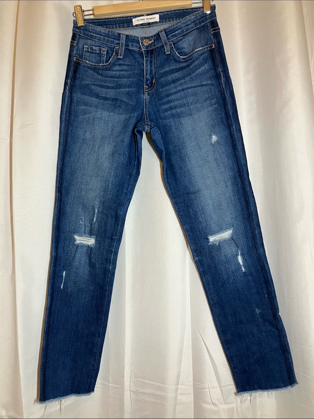 Flying Monkey Women's Dark Blue Straight Leg Distressed Jeans